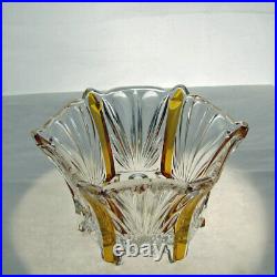 Caesar Czech Crystal Amber Enamel On Clear Bohemian Vintage Powder Jar