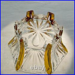 Caesar Czech Crystal Amber Enamel On Clear Bohemian Vintage Powder Jar