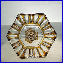 Caesar Czech Crystal Amber Enamel On Clear Bohemian Vintage Powder Jar