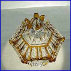 Caesar Czech Crystal Amber Enamel On Clear Bohemian Vintage Powder Jar