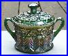 Cambridge Green Carnival Glass Inverted Feather Handled Cracker/cookie Jar