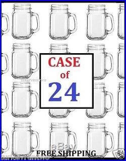 Case of 24 Mason Jar Glass Mug Set with Handle Style 16 ounce Drinking Glasses Lot