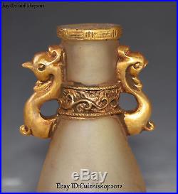 Chinese Gaze Glass Gild Phoenix Phenix Bird Handle Bottle Vase Jar Pot Statue