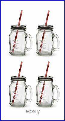 Circleware Country Glass Yorkshire Mason Jar Drinking Mugs with Handles, Meta