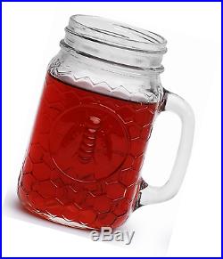 Circleware Honey Bee Glass Yorkshire Mason Jar Mugs with Glass Handles, 17 Ounce