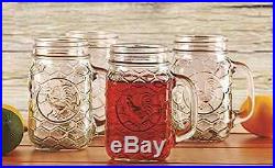 Circleware Rooster Yorkshire Mason Jar Mugs with Glass Handles, Set of 4, 17.5 O