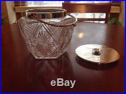 Clear Cut Glass Crystal Biscuit Barrel Jar Silverplated Lid Handle & Flower Knob