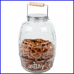 Clear Glass Barrel 2.5 Gal Jar With Lid & Sturdy Metal Handle Canister Storage