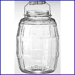 Clear Glass Barrel 2.5 Gal Jar With Lid & Sturdy Metal Handle Canister Storage