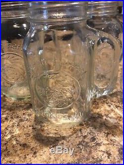 Clear Glass Golden Harvest Mason Drinking Jar with Handle 24 oz. Lot Of 6
