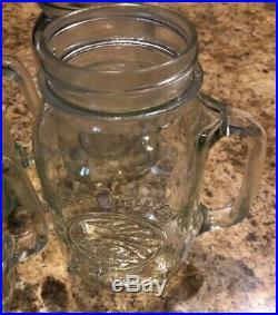 Clear Glass Golden Harvest Mason Drinking Jar with Handle 24 oz. Lot Of 6