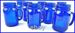 Cobalt Blue Drinking Mason Jars Glasses Mugs With Handles Set of 8
