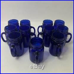 Cobalt Blue Glass Mason Jar Mugs 16oz with Handles Set of 11