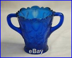 Cobalt Blue Inverted Strawberry by Cambridge EAPG Two Handled Celery Jar or Vase
