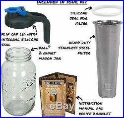 Cold Brew Mason Jar Coffee Maker With Flip Cap Handle Lid Stainless Steel Filter