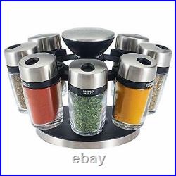 Cole Mason Premium 8 Jar Filled Herb and Spice Carousel, Stainless Steel and G