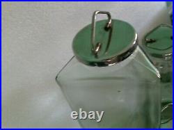 Complete Set of 4 Vintage Triangle 3 Sided HIMARK Green Glass Jars Cannisters