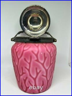 Consolidated Glass Co. A Twig/Branch Pattern-Pink Satin Handled Biscuit Jar