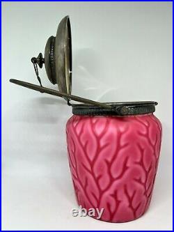 Consolidated Glass Co. A Twig/Branch Pattern-Pink Satin Handled Biscuit Jar
