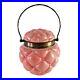 Consolidated Pink Quilted Satin Glass Covered Biscuit Jar 6.5 Handle Antique