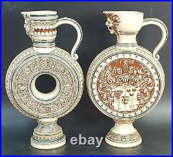 Couple Of Jars. Enamelled Ceramics. Painted By Hand. Germany. Xxth Century