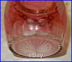 Cranberry Glass Cut to Clear Biscuit Jar Silver Plated Handle and Lid