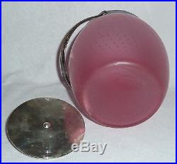Cranberry Satin Art Glass Controlled Bubble Biscuit Jar Silverplate Lid & Handle