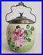 Crown Milano Glass Biscuit Jar Hand Painted Satin Glass Butterfly Lid & Handle