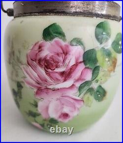 Crown Milano Glass Biscuit Jar Hand Painted Satin Glass Butterfly Lid & Handle