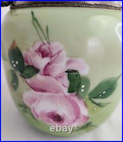 Crown Milano Glass Biscuit Jar Hand Painted Satin Glass Butterfly Lid & Handle