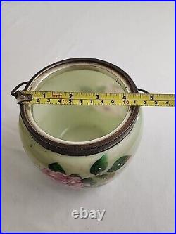 Crown Milano Glass Biscuit Jar Hand Painted Satin Glass Butterfly Lid & Handle