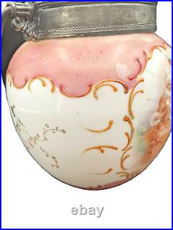 Crown Milano Mt Washington Glass Co Hand Painted Couple Milk Glass Biscuit Jar