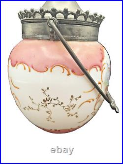 Crown Milano Mt Washington Glass Co Hand Painted Couple Milk Glass Biscuit Jar