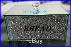 Crushed Crystal Diamond Silver Bread Bin Glass Box Jar Dining NEW Larger Size UK