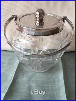 Crystal Biscuit Barrel Jar Silver-Plated Handle & Lid England Antique Cut Glass
