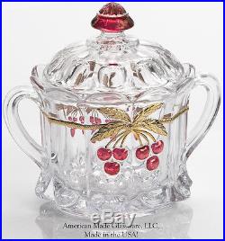 Crystal Handpainted Glass Cherry & Cable Pattern 2 Handled Cracker Jar