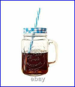 Crystalarc Pack of 1 Glass Jar with Lid and Straw 450 ml Glass Milk Container