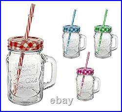 Crystalarc Pack of 1 Glass Jar with Lid and Straw 450 ml Glass Milk Container