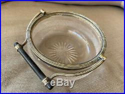 Cut Clear Glass Biscuit Jar Barrel Candy Bowl Dish Metal Handle Rim HELP Antique