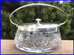 Cut Glass Oval Biscuit Cracker Jar SILVERPLATED Top WMF Mark