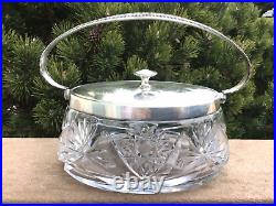 Cut Glass Oval Biscuit Cracker Jar SILVERPLATED Top WMF Mark