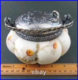 DAISIES Antique SWEETMEAT Jar, fancy Lid Mt. Washington / signed SMITH Bros