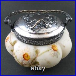 DAISIES Antique SWEETMEAT Jar, fancy Lid Mt. Washington / signed SMITH Bros