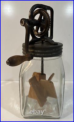 Dazey No. 20 Glass Butter Churn 12 Tall 5 Square Patent Feb 1922 Missing Plate