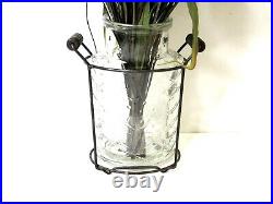 Decorative Glass Jar Vase in Handled Metal Holder with Fall Wild Flowers