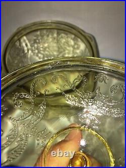 Depression glass cookie jar amber Madrid federal glass 1930s