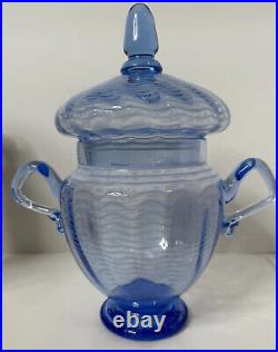 Don Friel LARGE 11 Blue Lidded Urn Jar Wheaton Village Studio Art Glass 1992