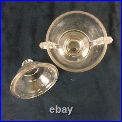 EAPG Cranesbill Sugar Bowl Jar with Lid and Handles Pressed Glass Antique