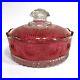 EAPG US Glass Co Manhattan Ruby Rose Cranberry Stained Vanity Powder Jar