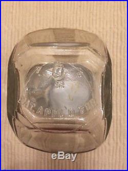 EARLY GLASS TILTING COUNTER JAR BAIL HANDLE OWENS-ILLINOIS Pat. Applied For 12